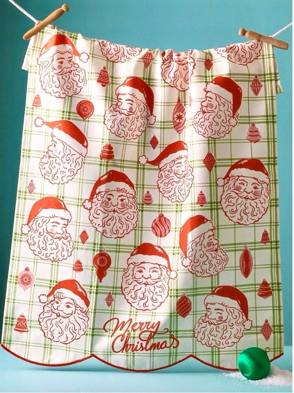 Anthropologie Vintage  inspired Tartan Santa and Holiday Kitchen Towel NWOT